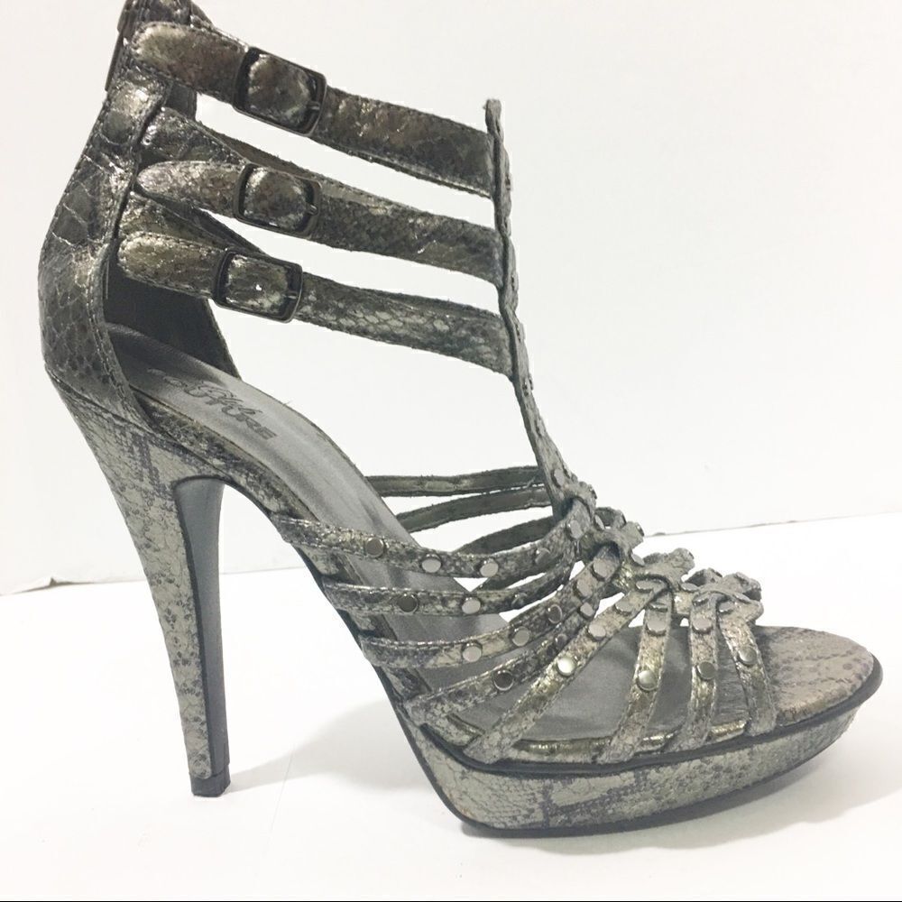 Silver Studded Platform Shoes Metallic Statement Heels Y2K Party Glam